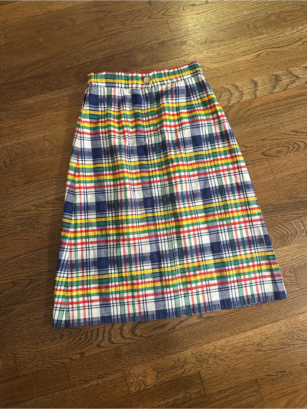 Plaid Multicolor A-Line Midi Skirt - Blue, Red, Yellow, Green